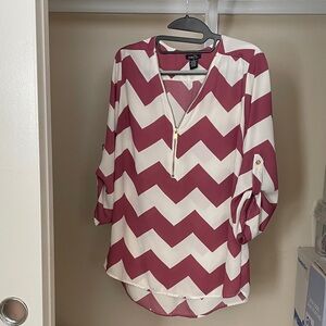 Rue21 Dark Pink and Cream Chevron Hi-Lo Blouse